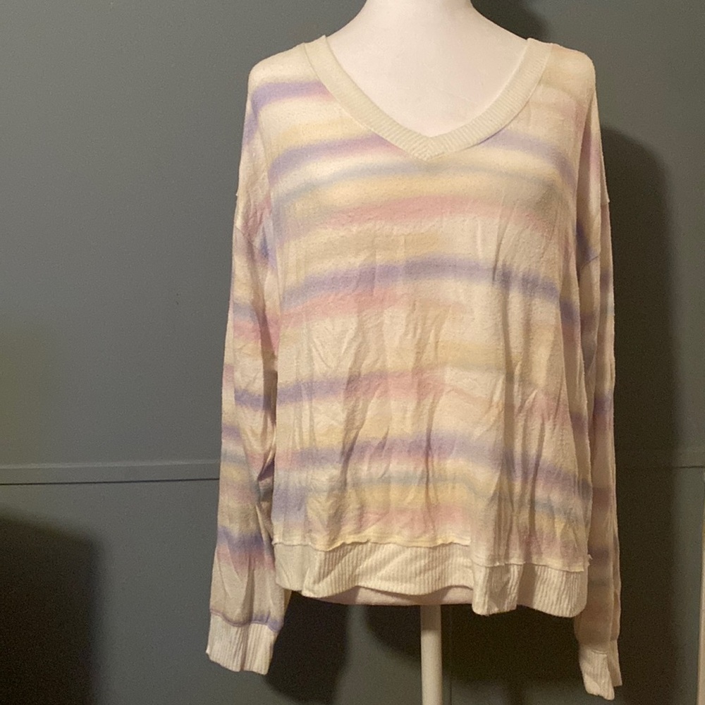Lucky Brand multi colored striped oversized v-neck tee